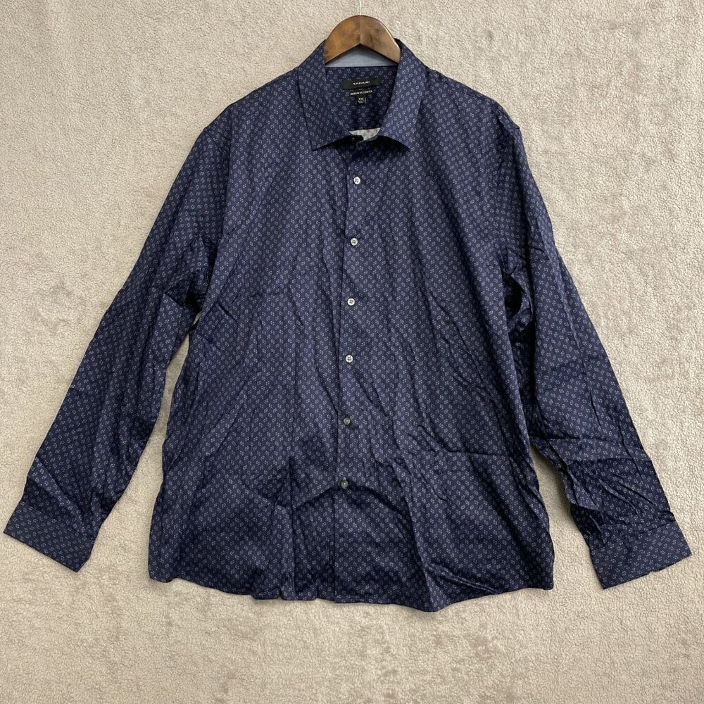 NWOT Tahari Men's XXL Regular Fit Stretch Button-Up Shirt Blue Pattern Cotton